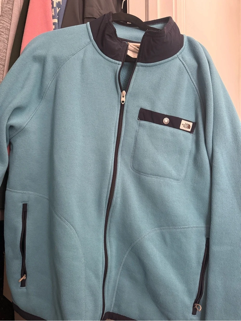 The North Face Light Blue Fleece Jacket with Navy Trim